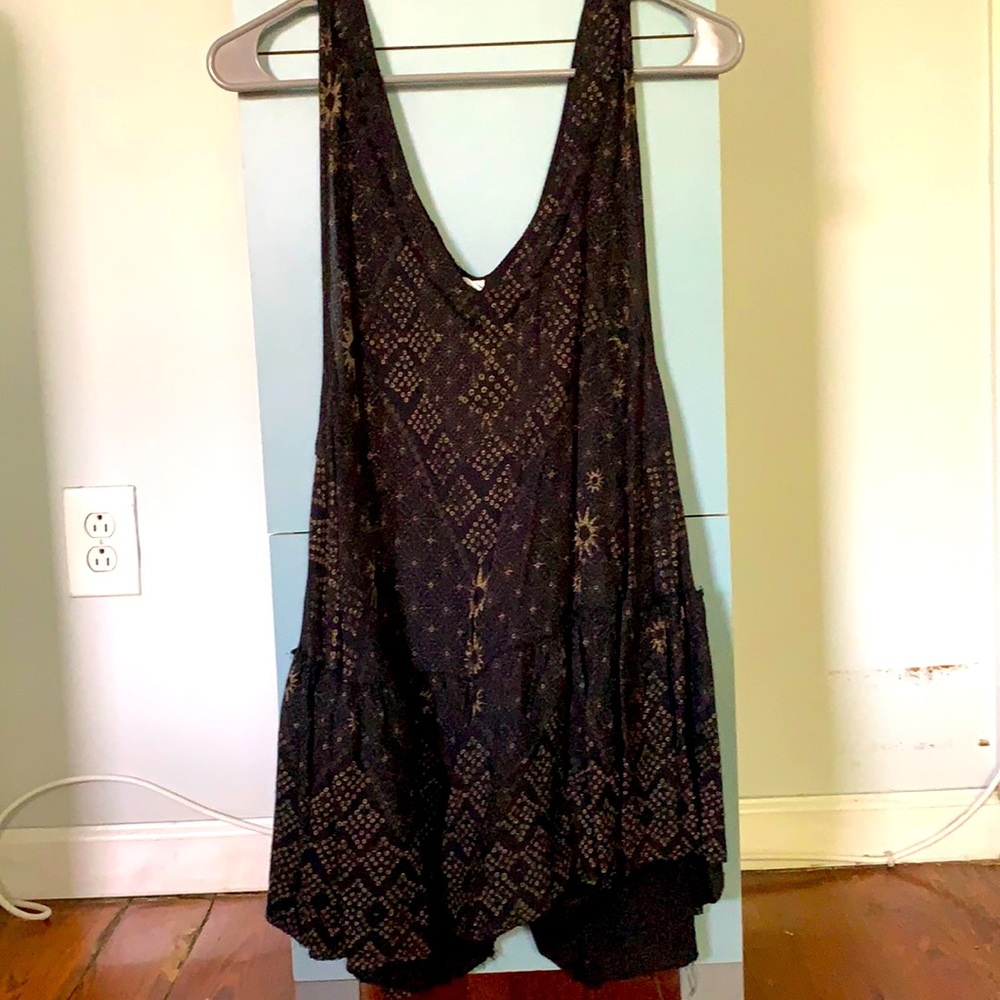 Free People Black Floral Lace-Patterned Slip Dress